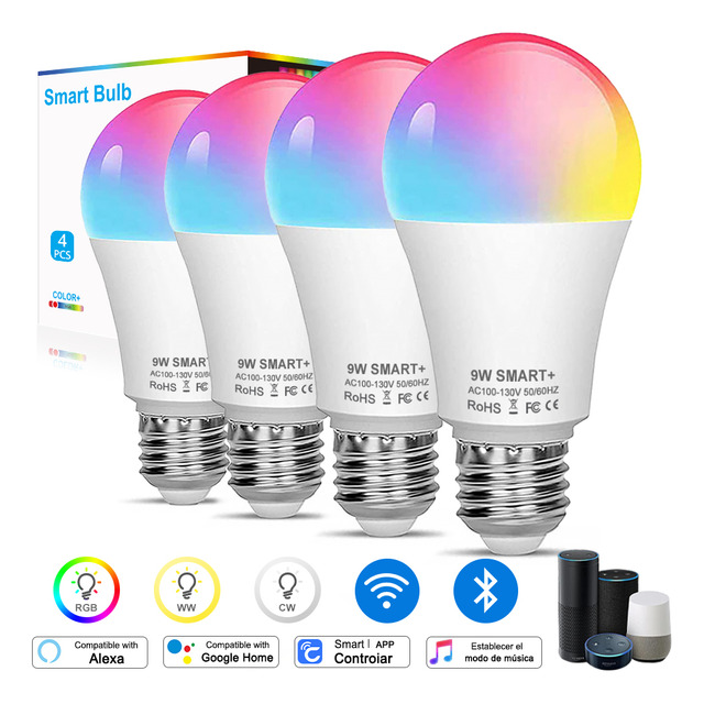 4 Pcs Foco Led Inteligentes Wifi Rgbcw