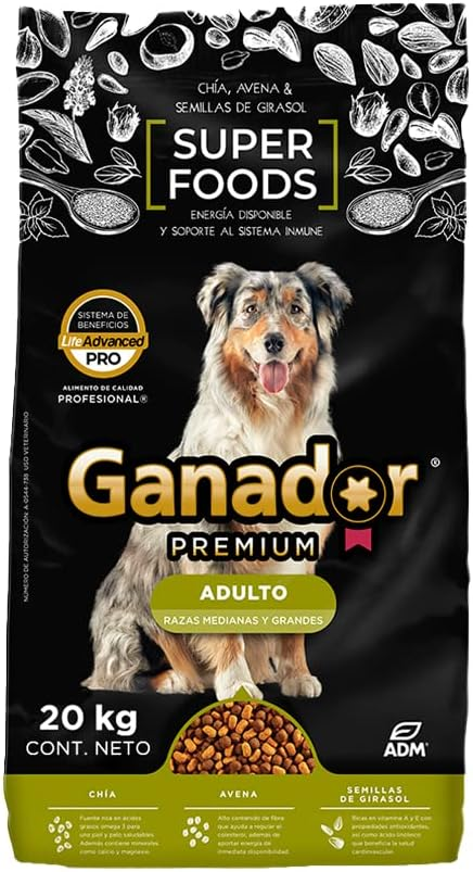Ganador Premium Super-foods 20kg Adultos de Razas Medianas y Grandes.