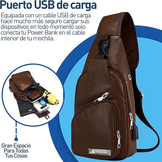 Mochila Cruzada Bolso de Pecho para Hombre Puerto USB