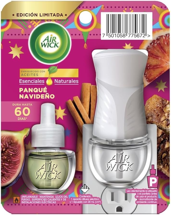 Air Wick Aromatizante Ambiente Panqué Navideño Difusor y Repuesto