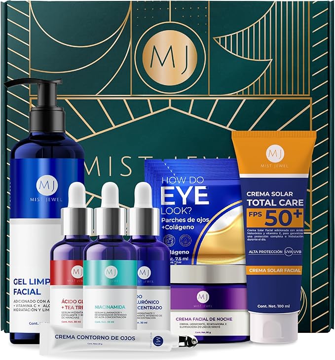 limpiador facial, crema contorno de ojos, Protector solar,