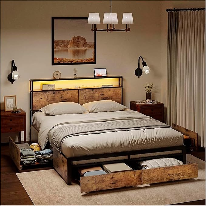 Base Cama Matrimonial  Cabecera Matrimonial con Luces Led 2 Salidas