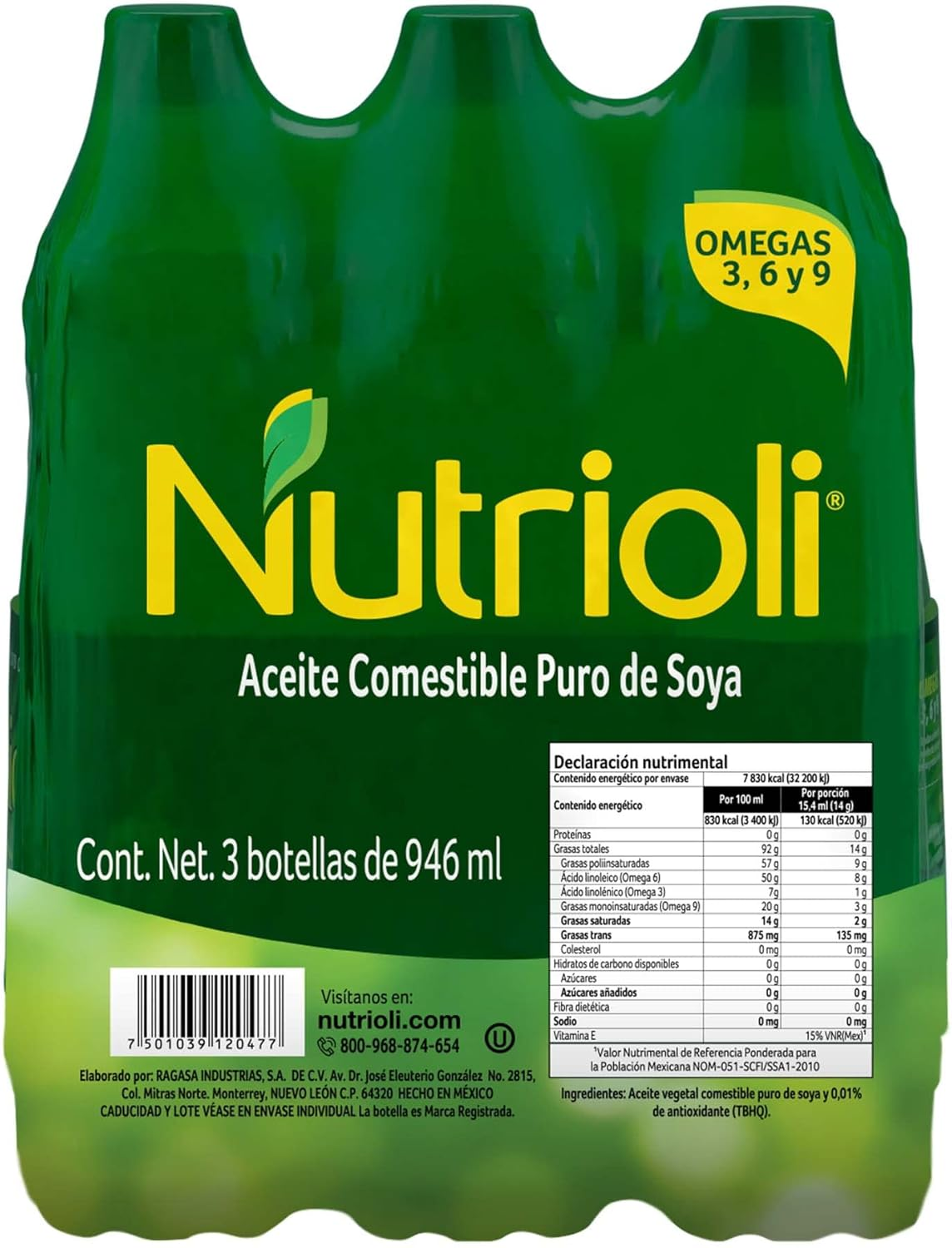 3 pack Aceite Nutrioli 946 ml
