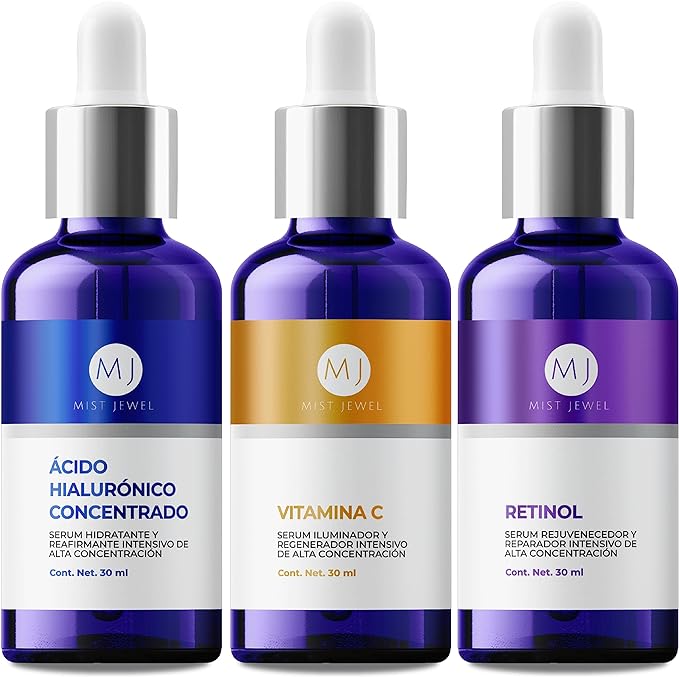 sueros faciales Acido Hialurónico, Retinol y Vitamina C