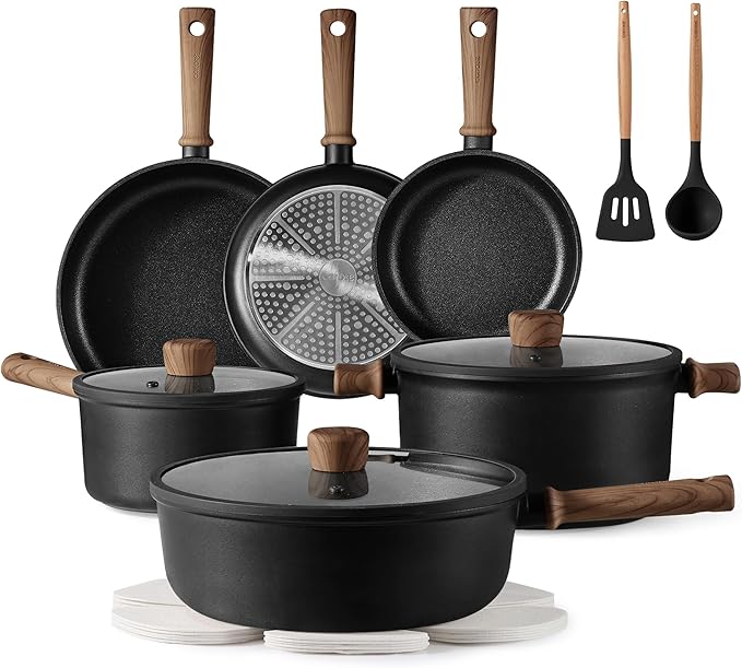 Ollas y sartenes antiadherentes, juego de utensilios de cocina,