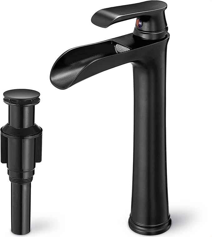 Alto llaves para lavabo baño negro Grifo para Recipiente Monomando