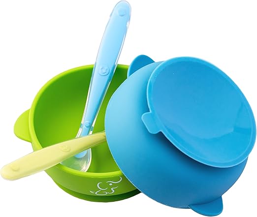 Set de 2 Platos Hondos/Bowl/Tazón y 2 Cucharas de Silicón