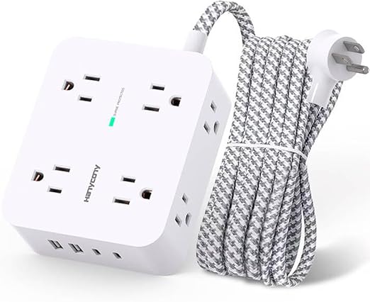 Tira de alimentación con protector de sobretensión, 8 salidas amplia