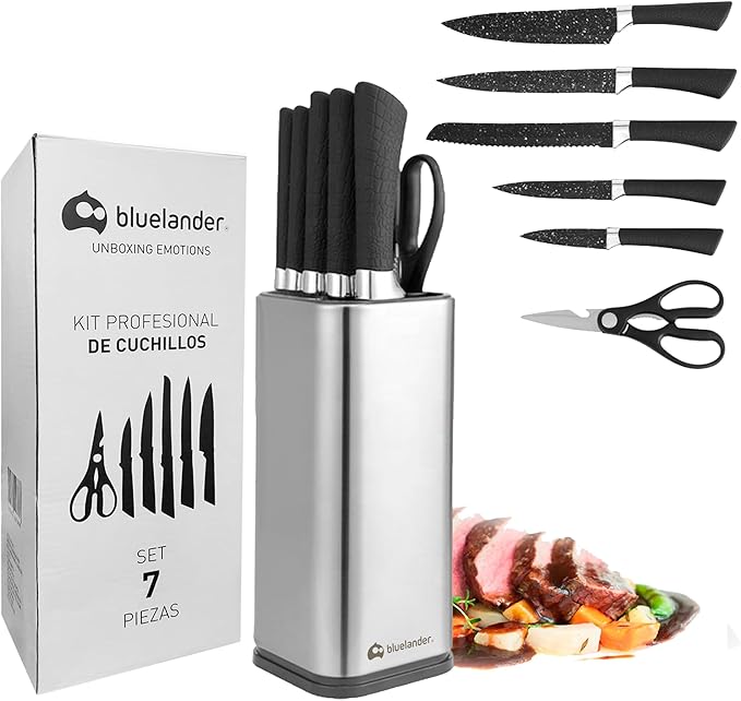 Bluelander Juego de Cuchillos 7 Piezas, Acero Inoxidable