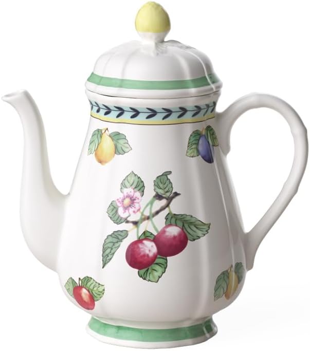 Cafetera, 40 onzas, porcelana premium, blanco/multicolor