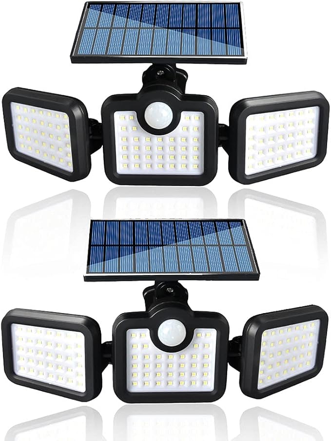 Luces Solares 2 Paquetes, 108 LED Lámpara 3 Cabezales