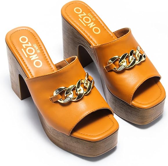 Sandalia de Tacón Ancho para Mujer con Diseño Liso