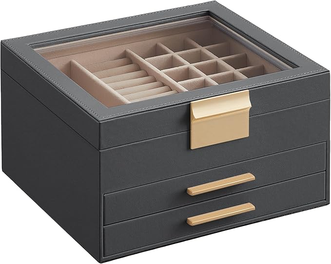 Joyero con tapa de cristal, organizador de joyas
