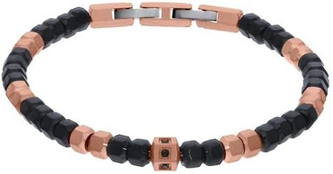 BIZZARRO Pulsera de Acero color Rosa Y Negro con Zirconias