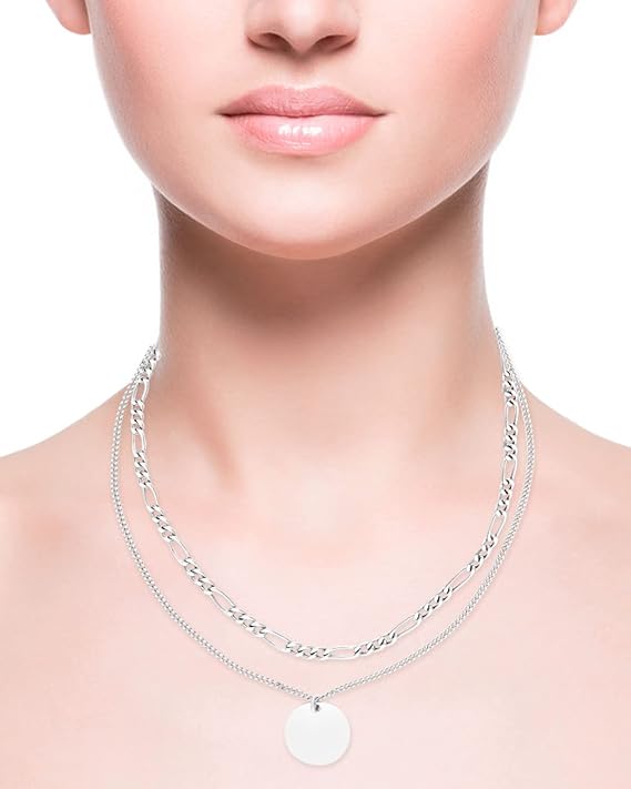 BIZZARRO Collar doble cadena (fígaro y bordillo) Plata de Ley
