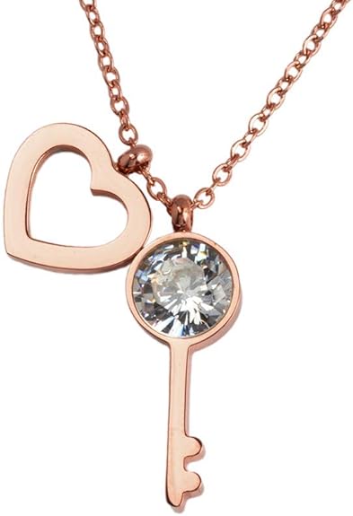 Collar para Mujer de Corazón y Llave con Zirconia Cúbica