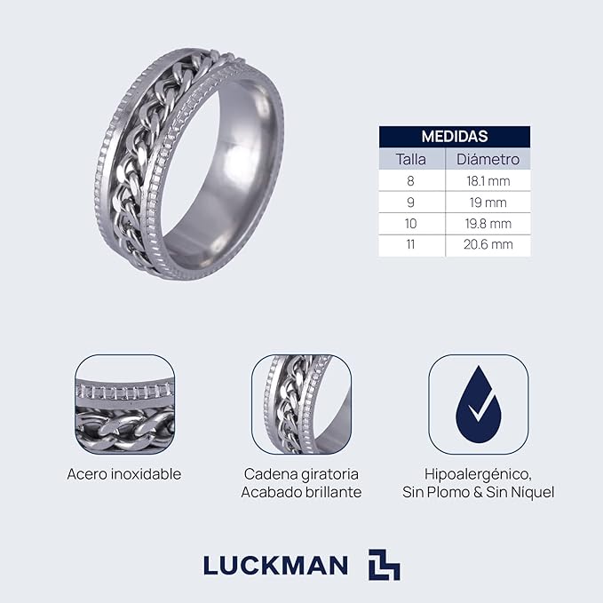 LUCKMAN Anillos Hombre de Acero Inoxidable con Cadena