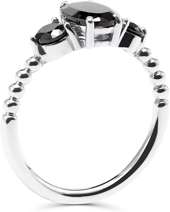 BIZZARRO Anillo de Oro Blanco 14K con Zirconias negras