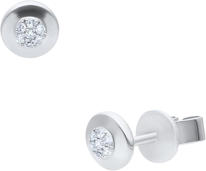 BIZZARRO Aretes Broqueles de Oro Blanco 14K con diamante