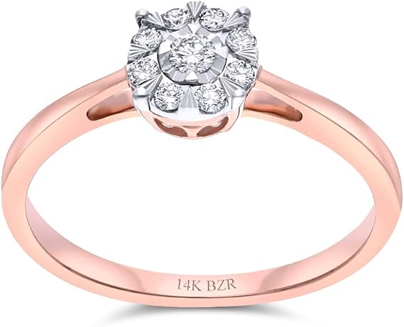 Anillo Oro Rosa Y Blanco 14K con Diamante