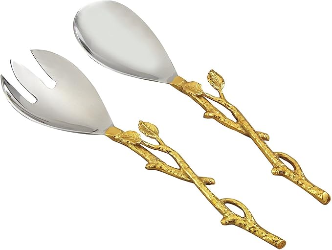 Juego de ensalada para ensaladas, 12 pulgadas, oro plateado