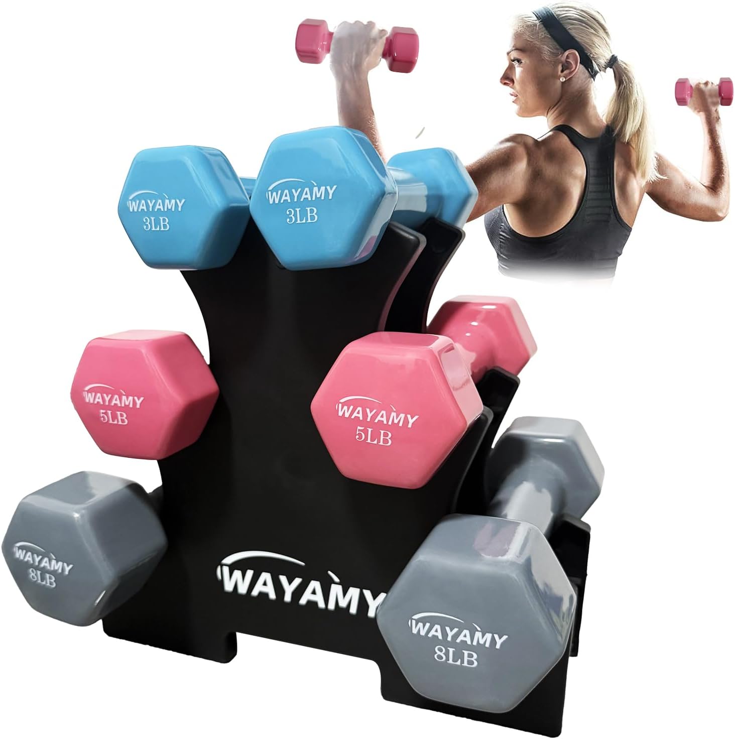 Mancuernas Fitness de Neopreno Hexagonales con Base Incluida