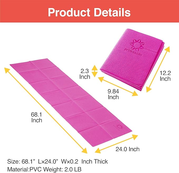 – Alfombrilla plegable para yoga, pilates, 1/4 de grosor,