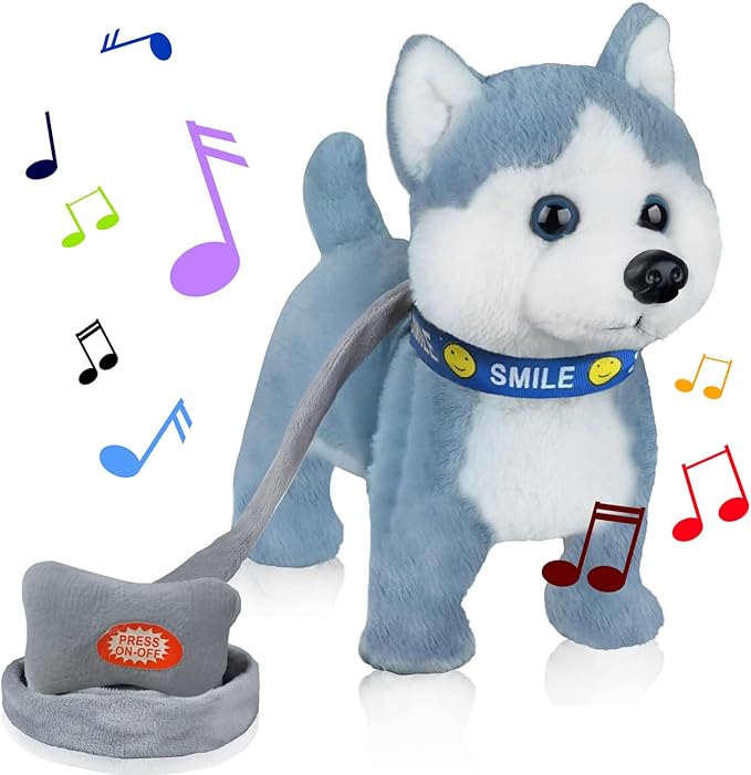 LEKOU Husky Juguete Perro para Caminar y Ladrar con Correa