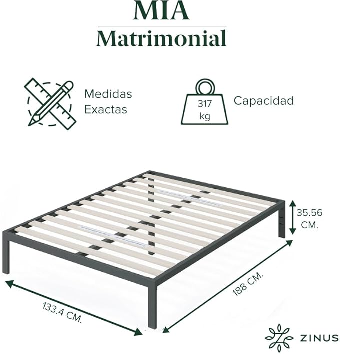 ZINUS MIA | Base de Cama Matrimonial de Metal