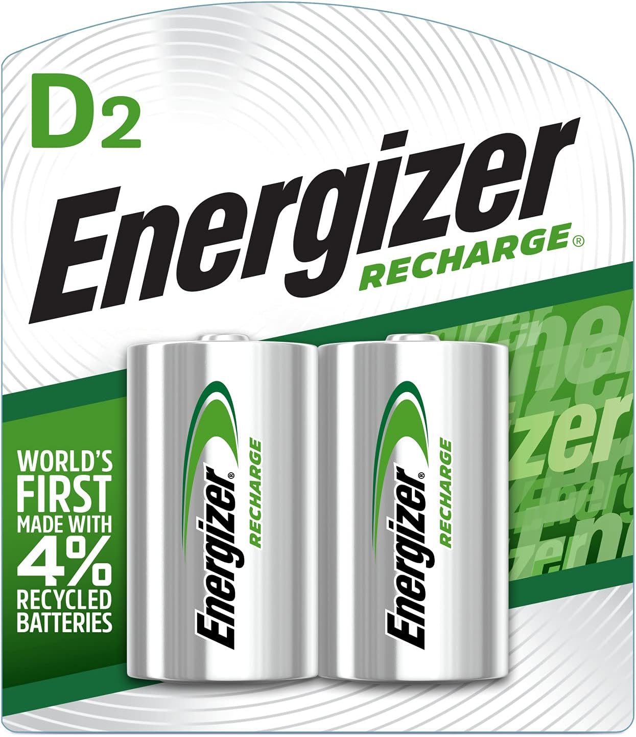 Energizer, Pila Recargable D, 2 Pilas Blanco/Verde