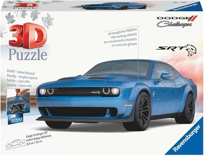 Ravensburger 11283 Rompecabezas 3D Dodge Challenger Azul, Multicolor