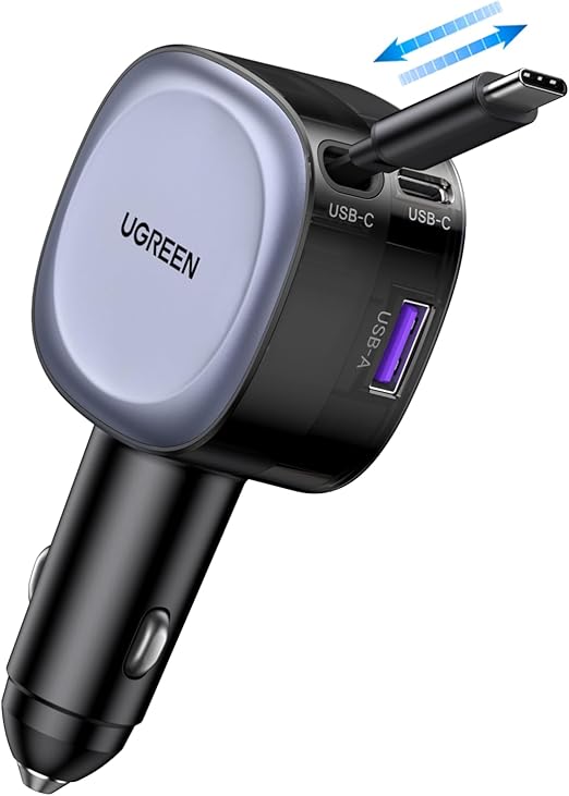 UGREEN 75W Cargador para Auto Retráctil USB C
