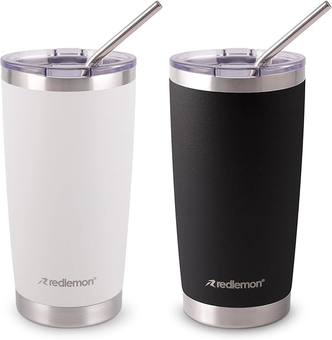 2 pz Redlemon Vaso Térmico Doble Pared de Acero 600ml