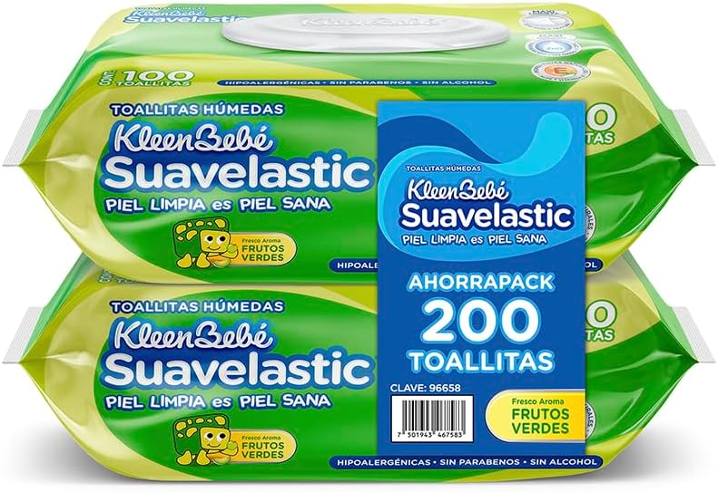 Kleenbebé Suavelastic Toallitas Húmedas para Bebé, Paquete con 200 piezas