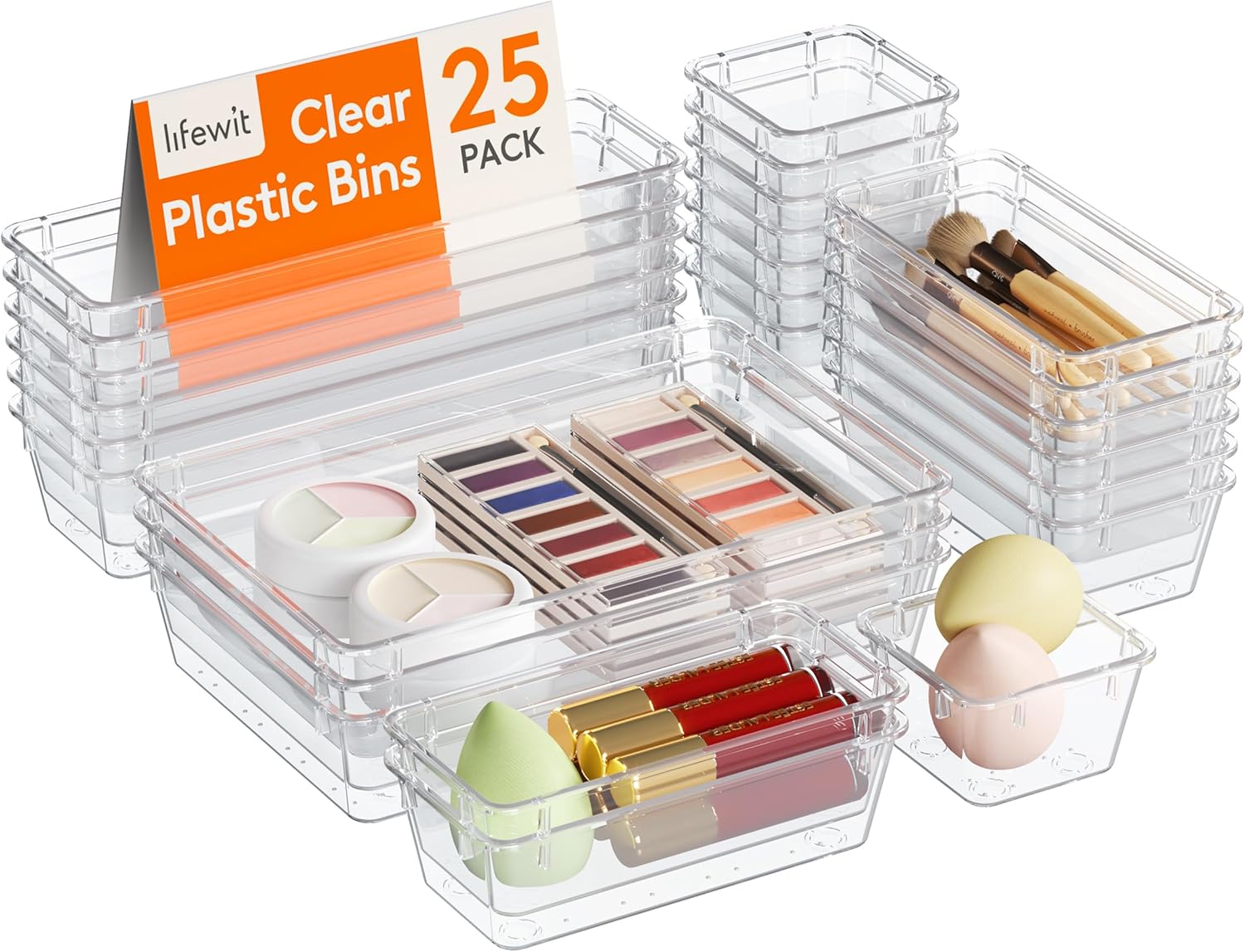 Lifewit Juego de 25 organizadores de cajones de plástico transparente