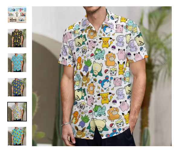 Aliexpress: Camisa de Gala Pokemon 5 estampados distintos