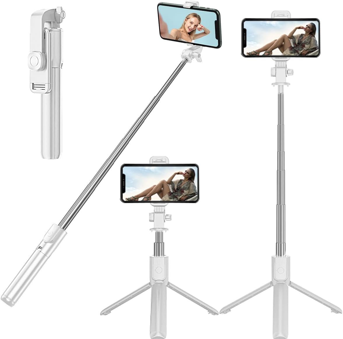 3 en 1 Palo Selfie Trípode, 82cm Selfie Stick Bluetooth