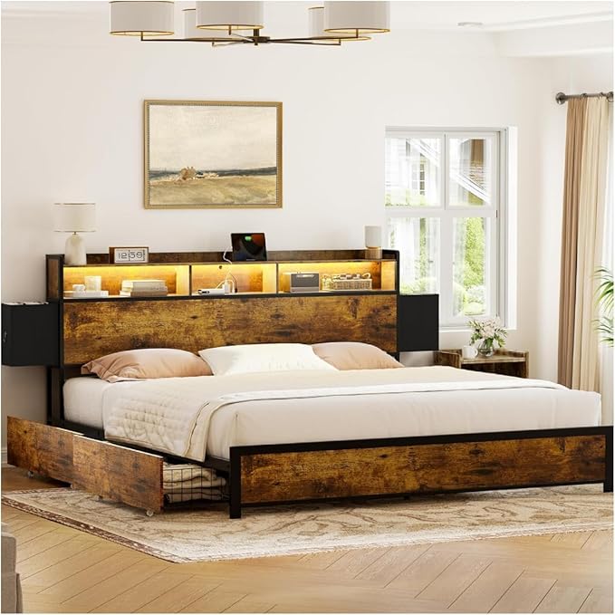 Base Cama King Size con 2 cajones de Almacenamiento