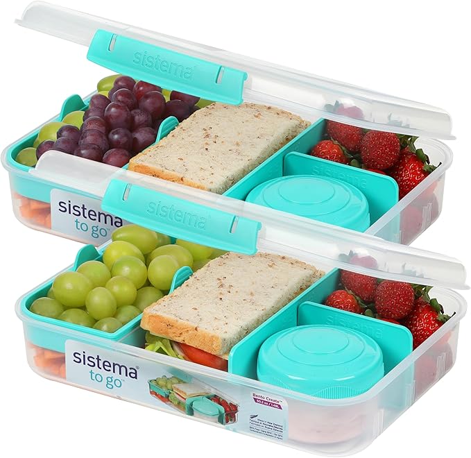 Caja bento con tapa y divisores, paquete de 2