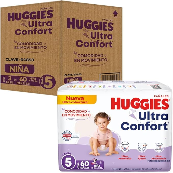 Huggies UltraConfort, Etapa 5 Niña 180 pañales