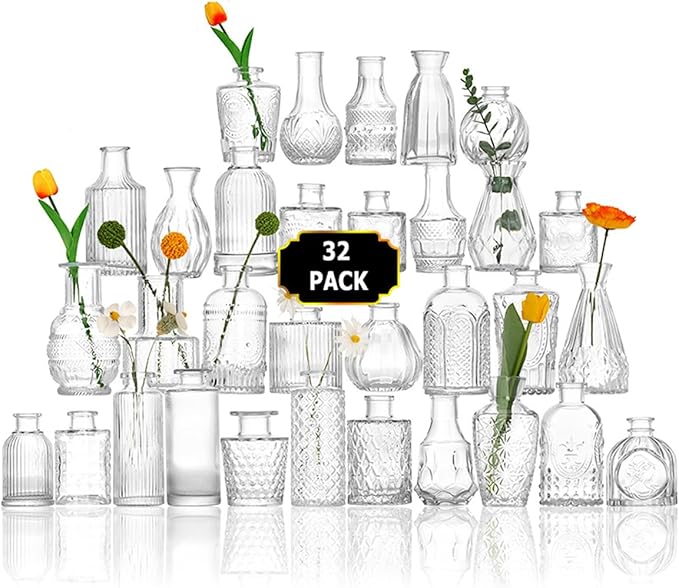 32 pcs Jarron Cristal, Jarrones Pequeños de Cristal