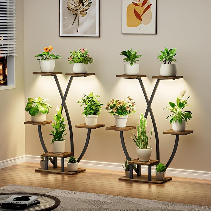 Soporte para plantas con luz de crecimiento, paquete de 2