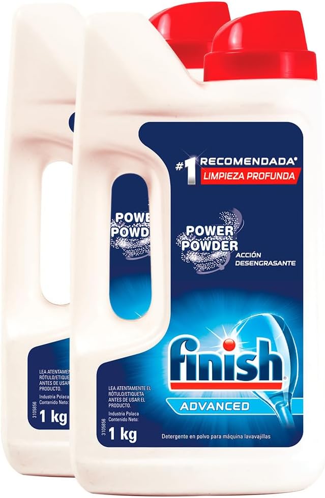 Finish® Power Powder, Detergente, Paquete de 2, 1Kg c/u