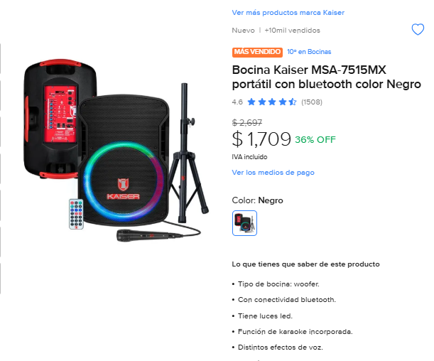 ML: Bocina Kaiser MSA-7515MX portátil con bluetooth