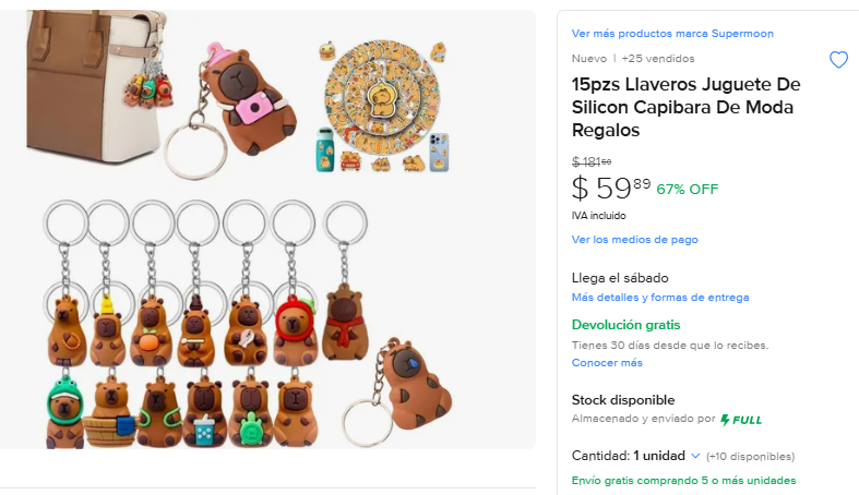 ML: 15 Llaveros de capibara mas stickers