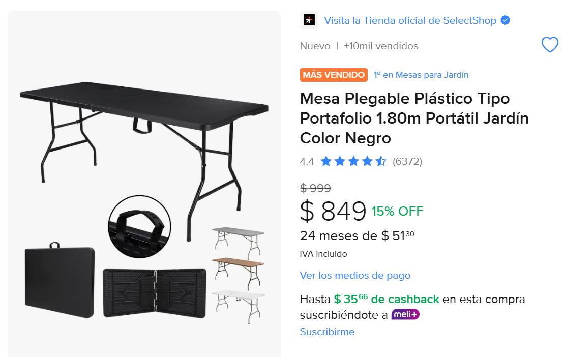 ML: Mesa Plegable Plástico Tipo Portafolio 1.80m