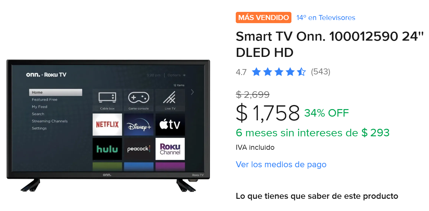 ML: Smart TV Onn 24 pulgadas