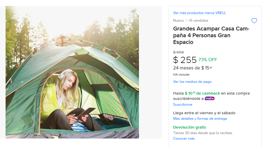 ML: Casa de campaña para 4 personas