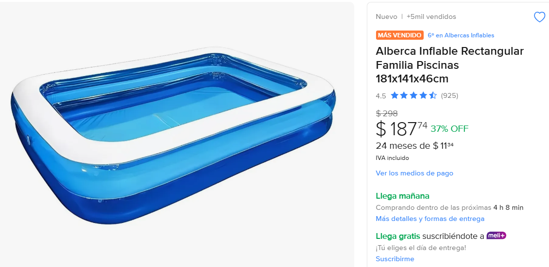 ML: Alberca Inflable Familiar 181x141cm