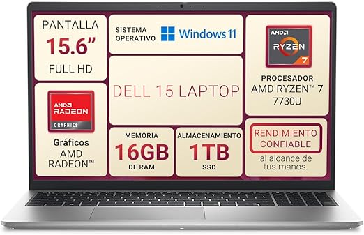 DELL 15 Laptop AMD Ryzen 7-7730U, 16GB 1TB